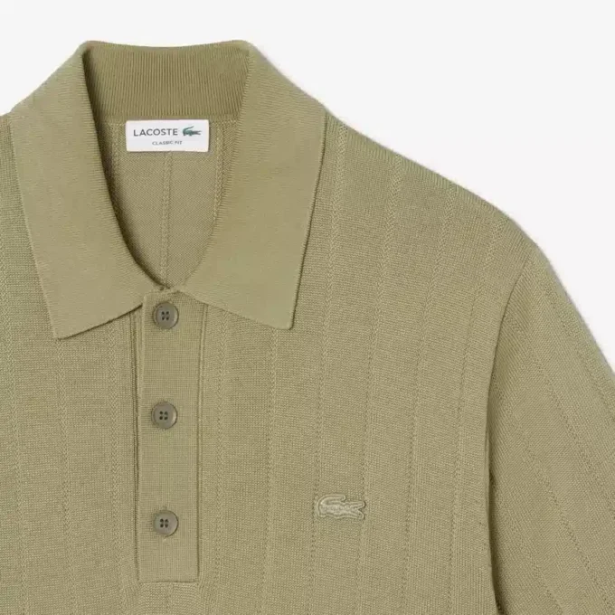 Men’s Fluid Ribbed Knit Polo Collar Sweater