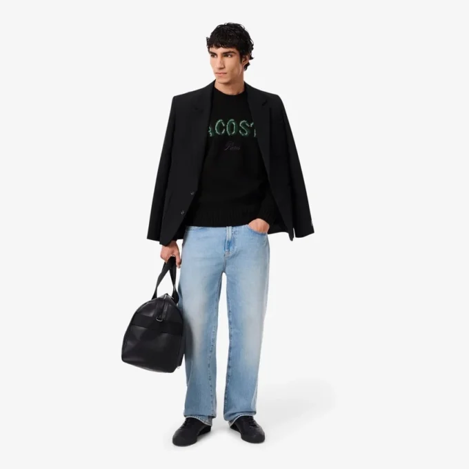 Men’s Intarsia Branded Wool Sweater