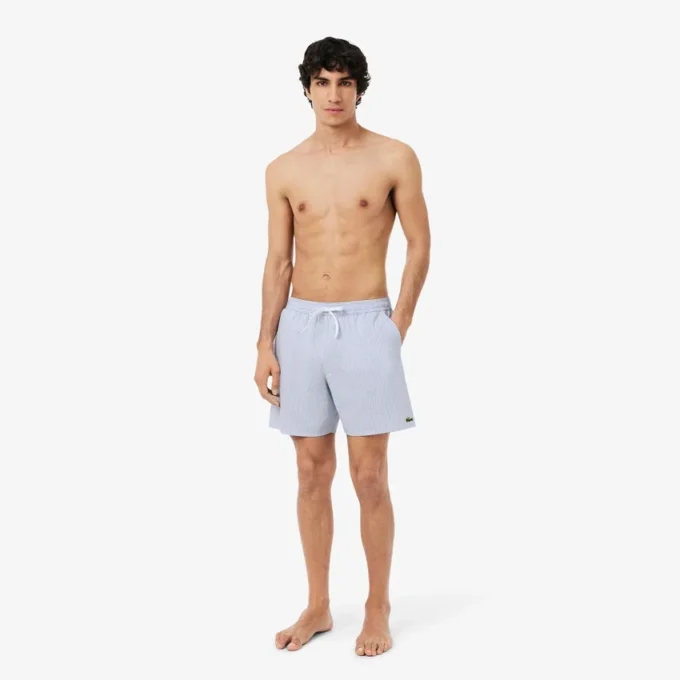 Men’s Mid Length Striped Textured Swim Trunks