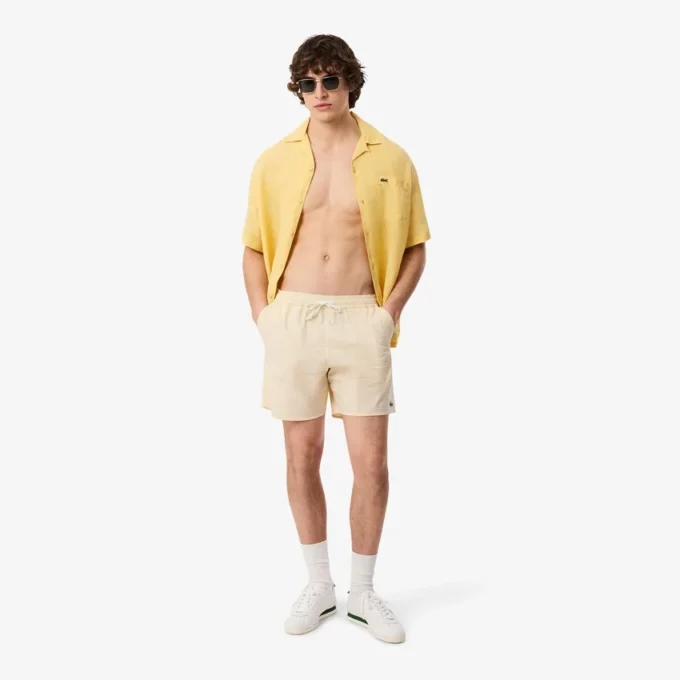 Men’s Mid Length Striped Textured Swim Trunks
