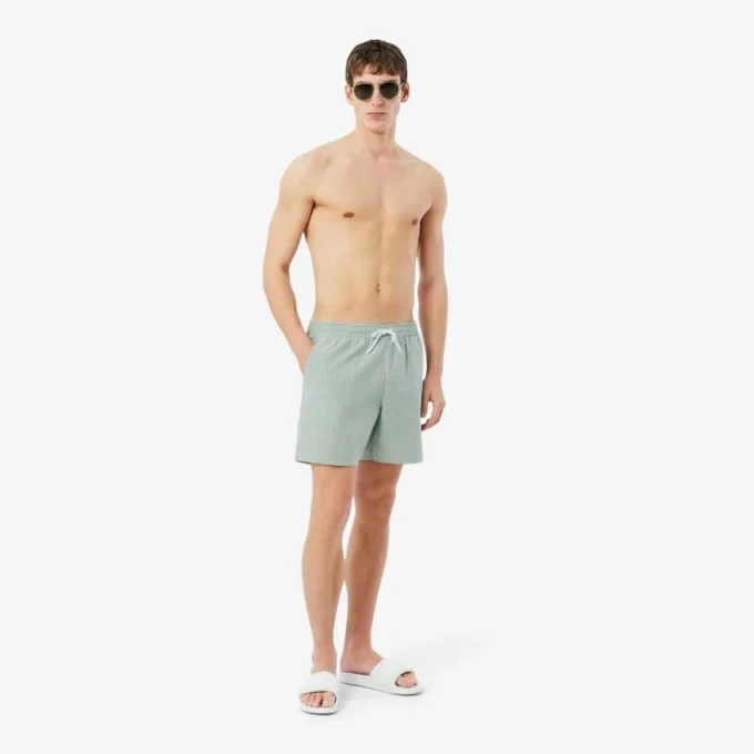 Men’s Mid Length Striped Textured Swim Trunks