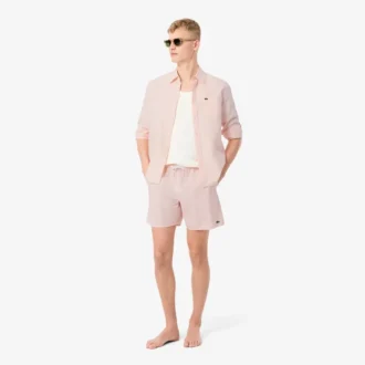Men’s Mid Length Striped Textured Swim Trunks
