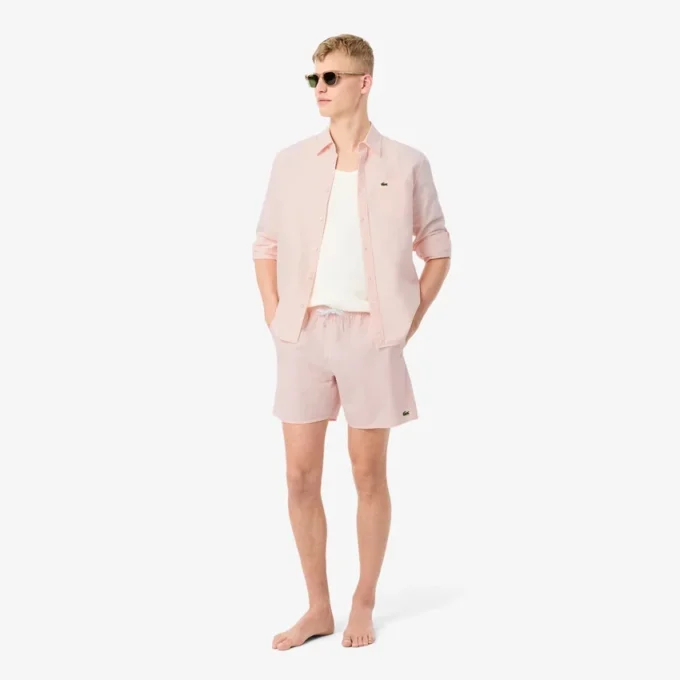Men’s Mid Length Striped Textured Swim Trunks