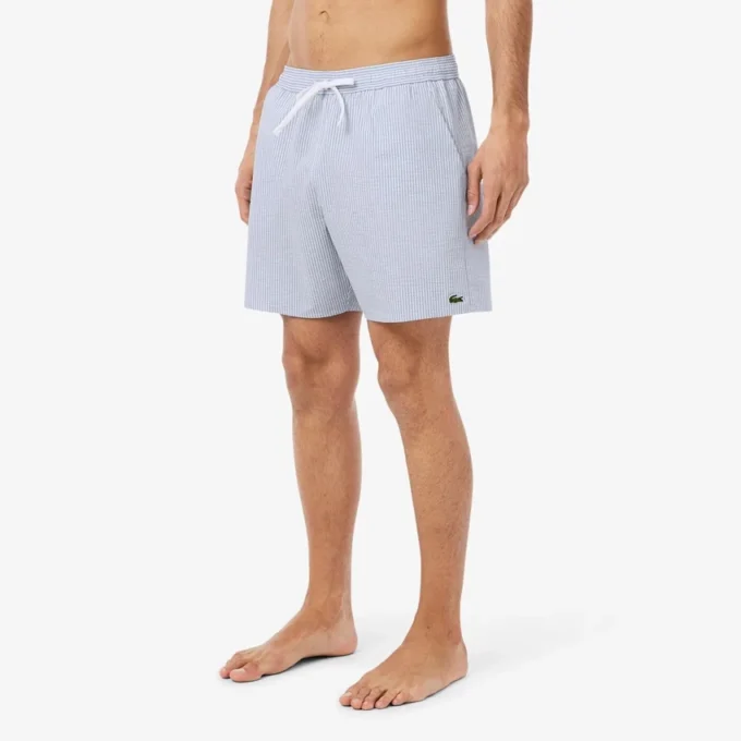 Men’s Mid Length Striped Textured Swim Trunks