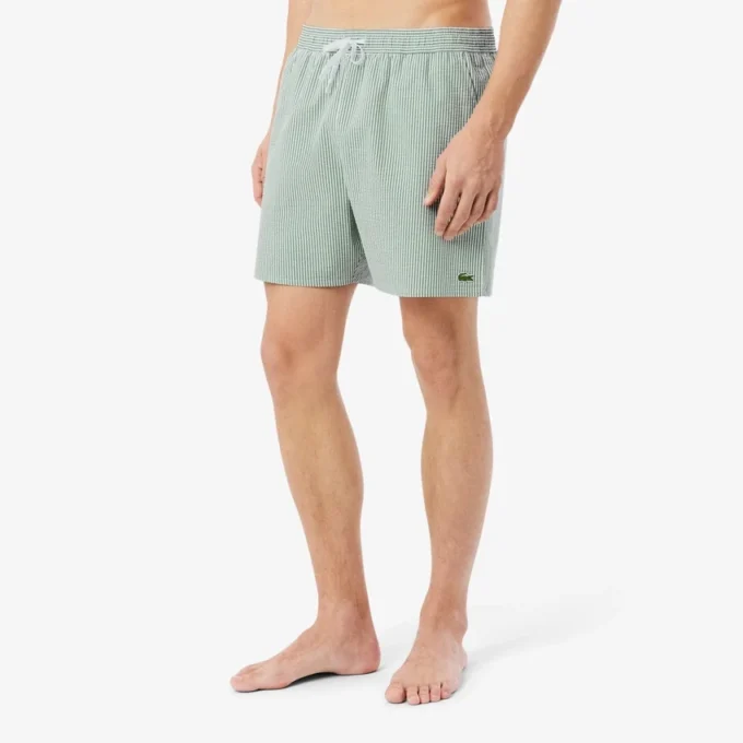 Men’s Mid Length Striped Textured Swim Trunks