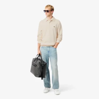 Men’s Ribbed Cotton Polo Collar Sweatshirt