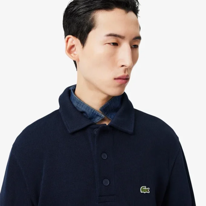 Men’s Ribbed Cotton Polo Collar Sweatshirt