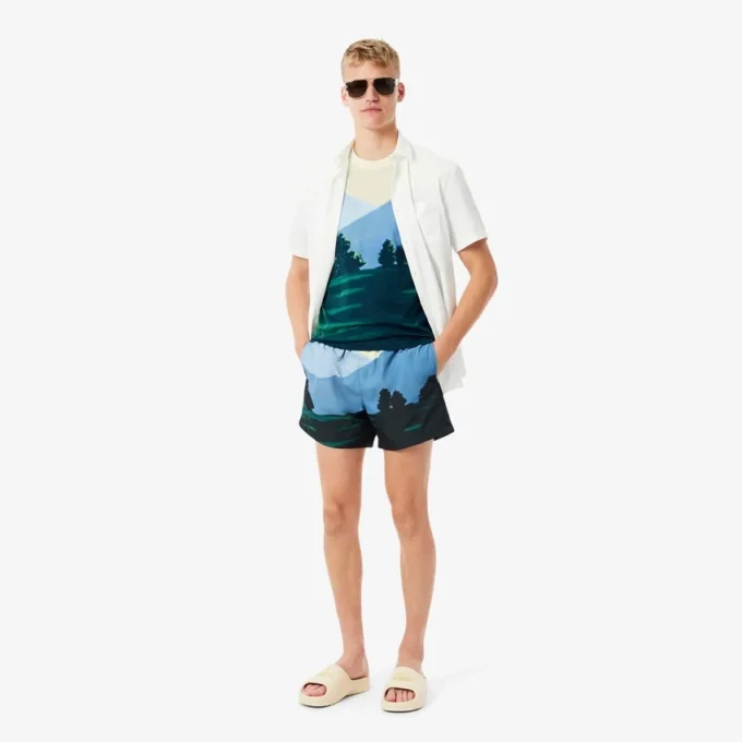Men’s Short Landscape Print Swim Trunks