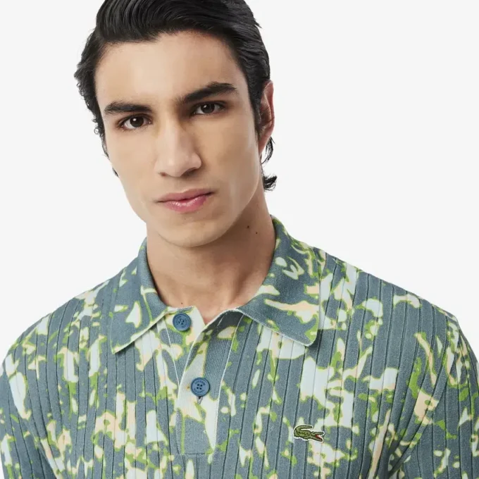 Men’s Short Sleeve Graphic Print Polo Collar Sweater