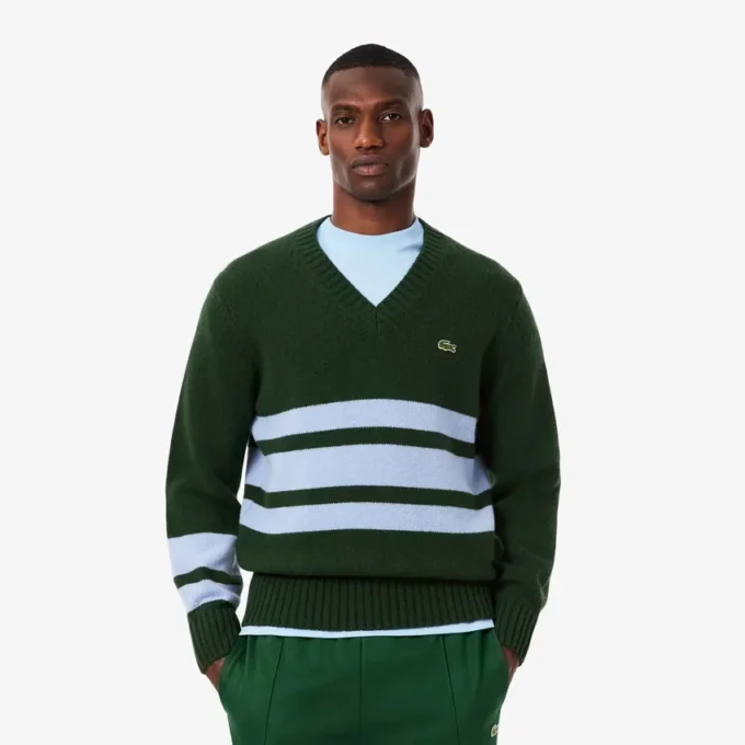 Men’s Striped Wool V-Neck Sweater