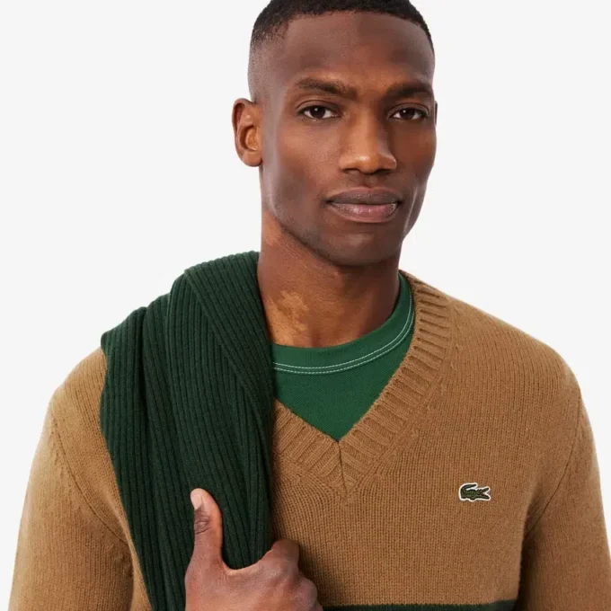 Men’s Striped Wool V-Neck Sweater
