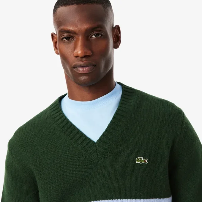 Men’s Striped Wool V-Neck Sweater