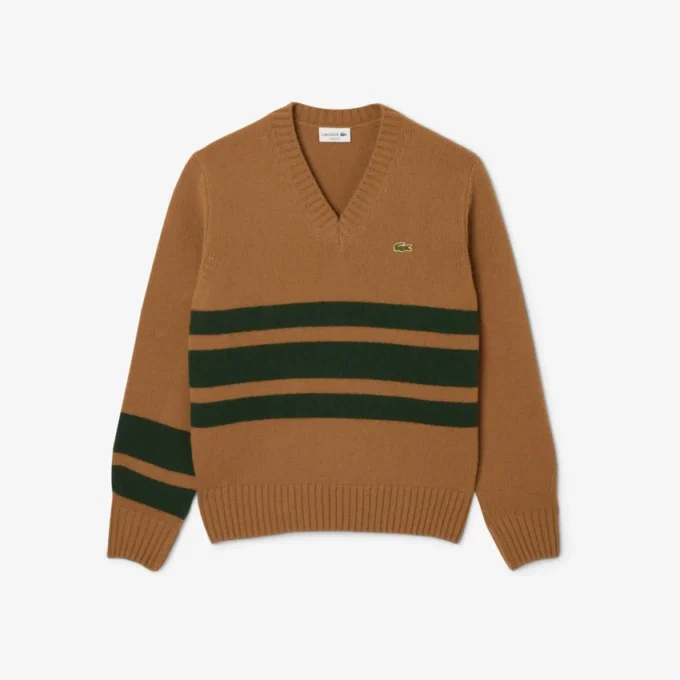 Men’s Striped Wool V-Neck Sweater