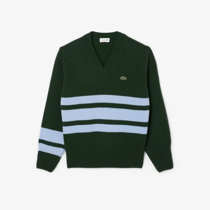 Men’s Striped Wool V-Neck Sweater