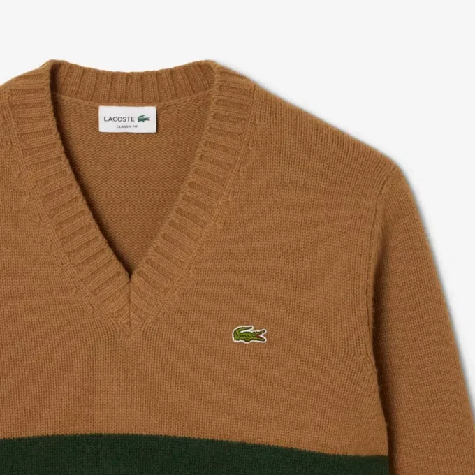 Men’s Striped Wool V-Neck Sweater