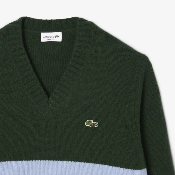 Men’s Striped Wool V-Neck Sweater