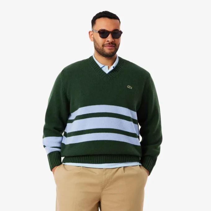 Men’s Striped Wool V-Neck Sweater