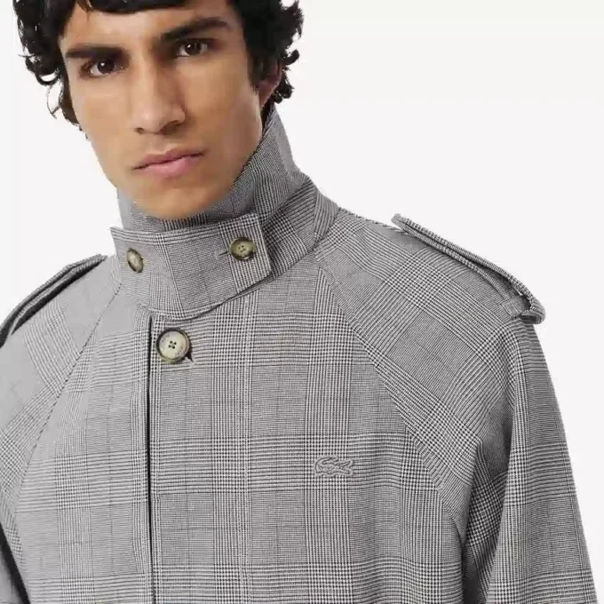 Men’s Water-Repellent Plaid Trench Coat