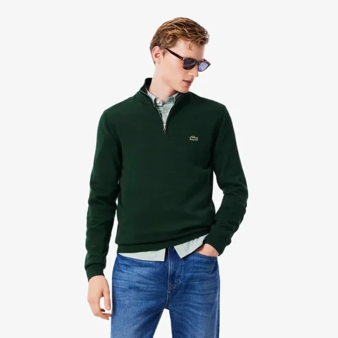Men’s Zip-Up High-Neck Cotton Sweater