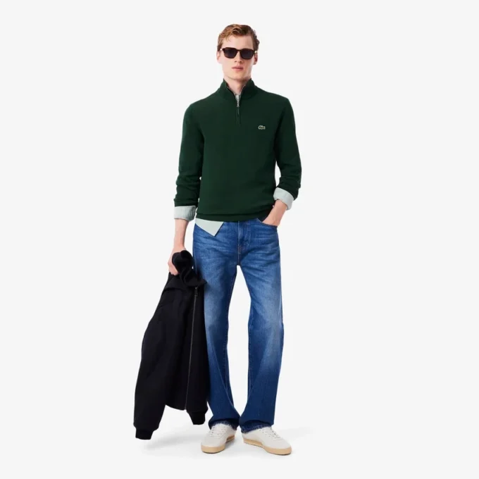 Men’s Zip-Up High-Neck Cotton Sweater