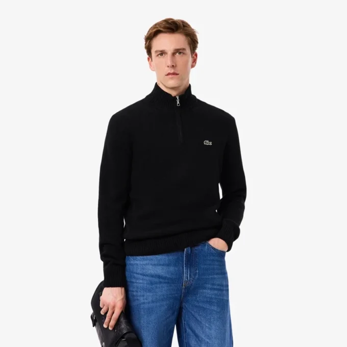 Men’s Zip-Up High-Neck Wool Sweater
