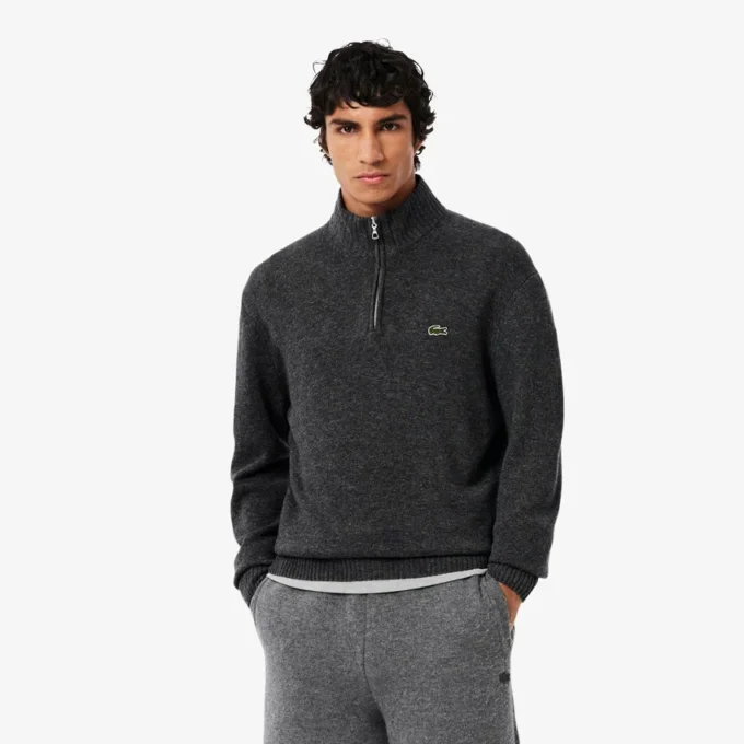 Men’s Zip-Up High-Neck Wool Sweater