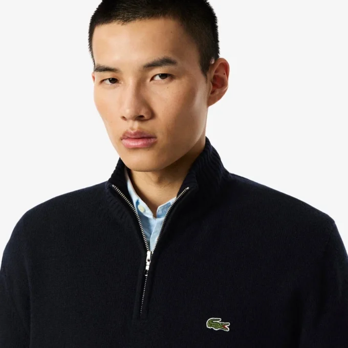Men’s Zip-Up High-Neck Wool Sweater