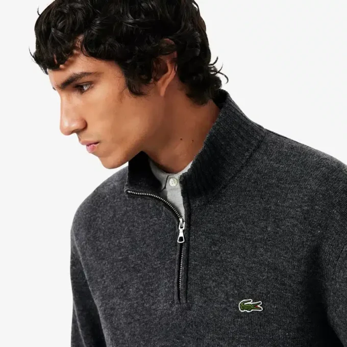 Men’s Zip-Up High-Neck Wool Sweater