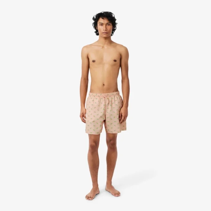 Mid Length Crocodile Print Swim Trunks