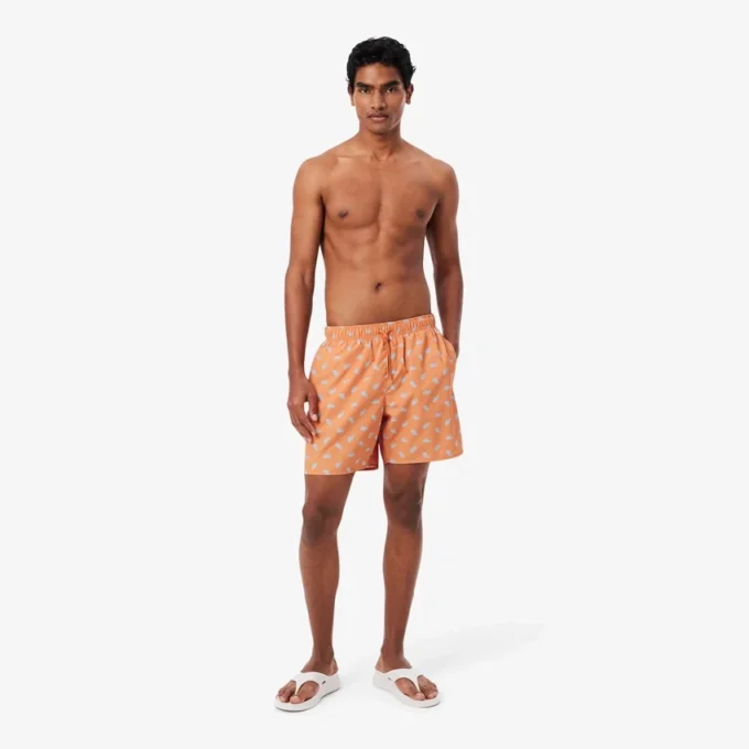 Mid Length Crocodile Print Swim Trunks