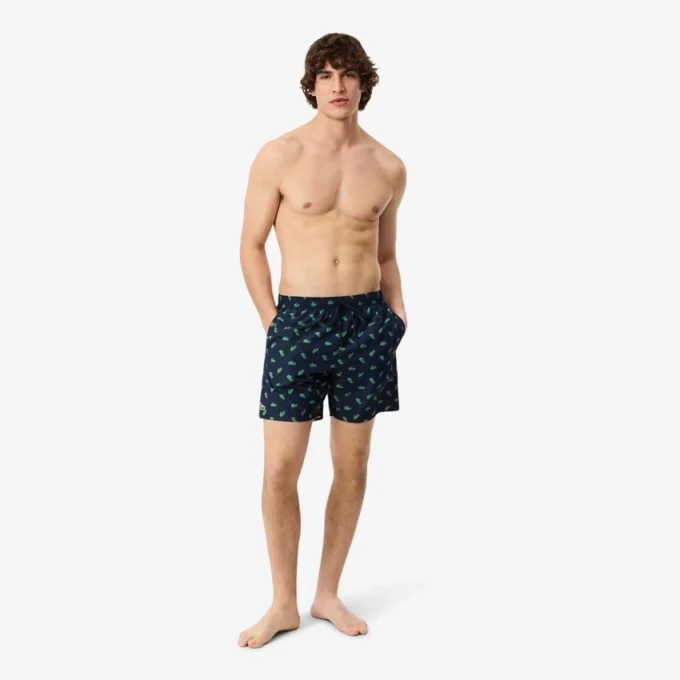 Mid Length Crocodile Print Swim Trunks