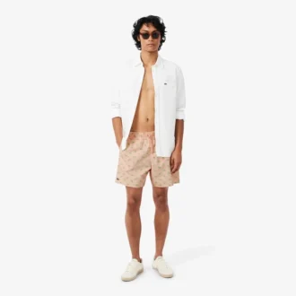 Mid Length Crocodile Print Swim Trunks