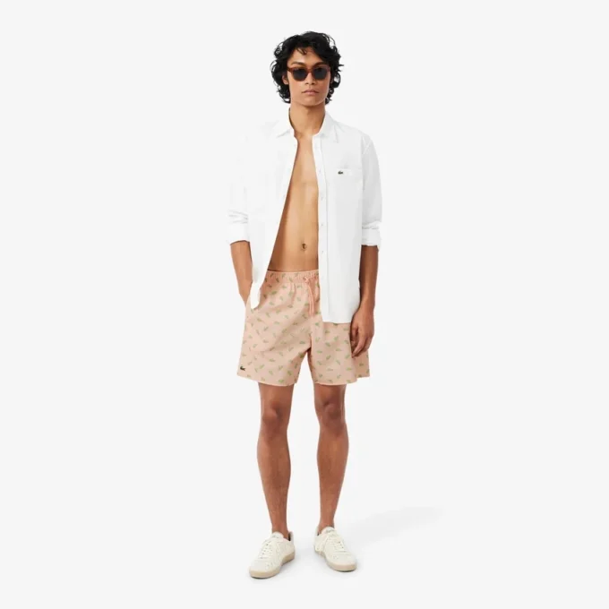 Mid Length Crocodile Print Swim Trunks