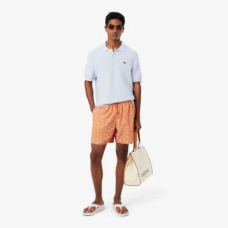 Mid Length Crocodile Print Swim Trunks