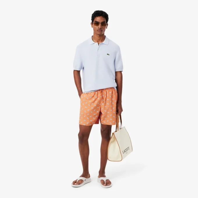 Mid Length Crocodile Print Swim Trunks