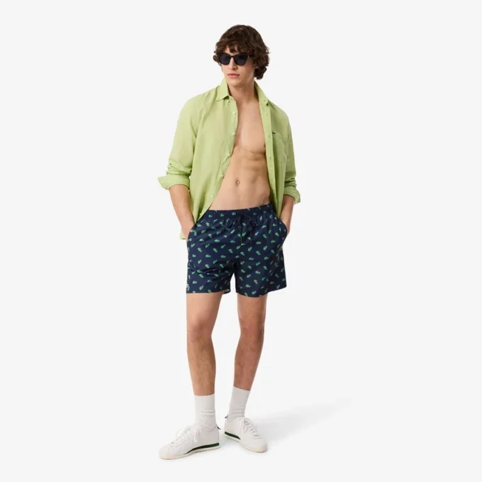 Mid Length Crocodile Print Swim Trunks
