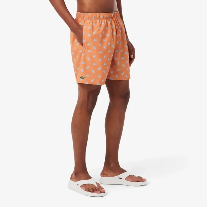Mid Length Crocodile Print Swim Trunks