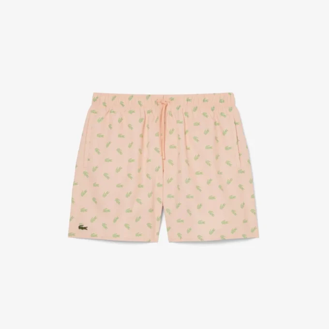 Mid Length Crocodile Print Swim Trunks
