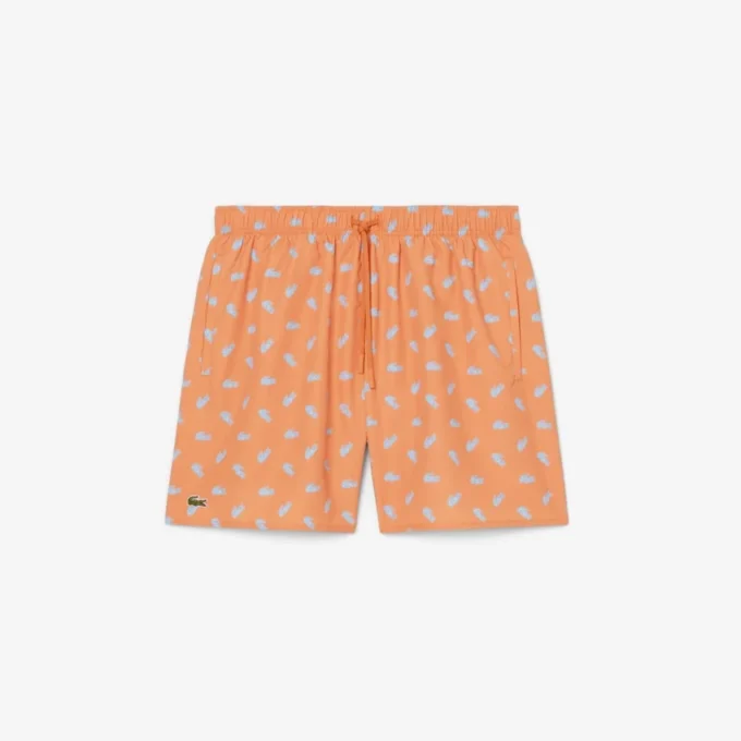 Mid Length Crocodile Print Swim Trunks