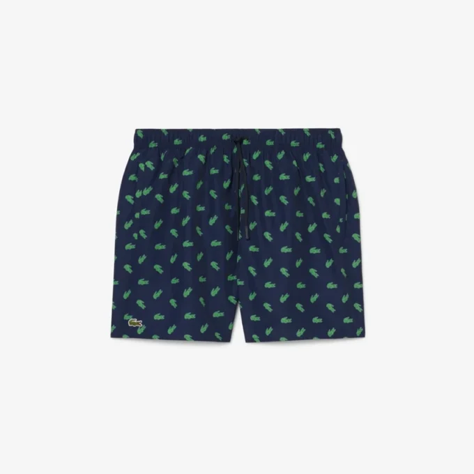 Mid Length Crocodile Print Swim Trunks