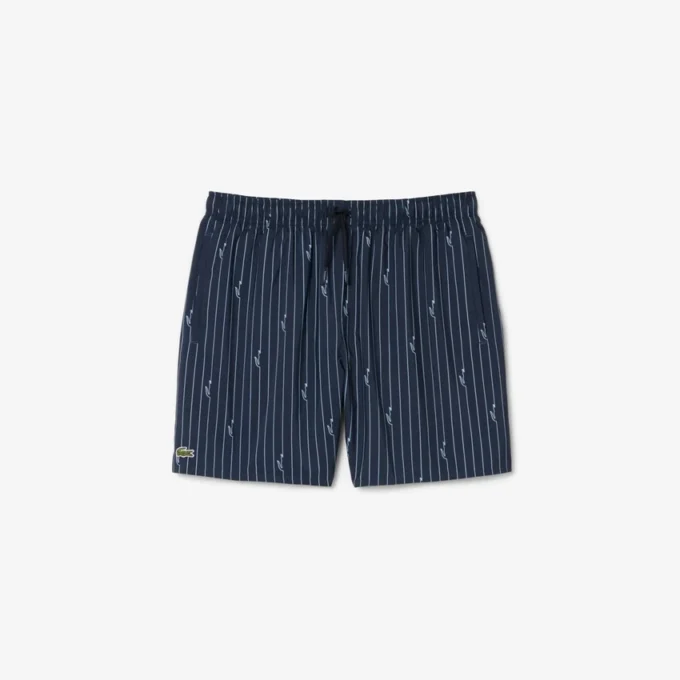 Mid Length Crocodile Print Swim Trunks