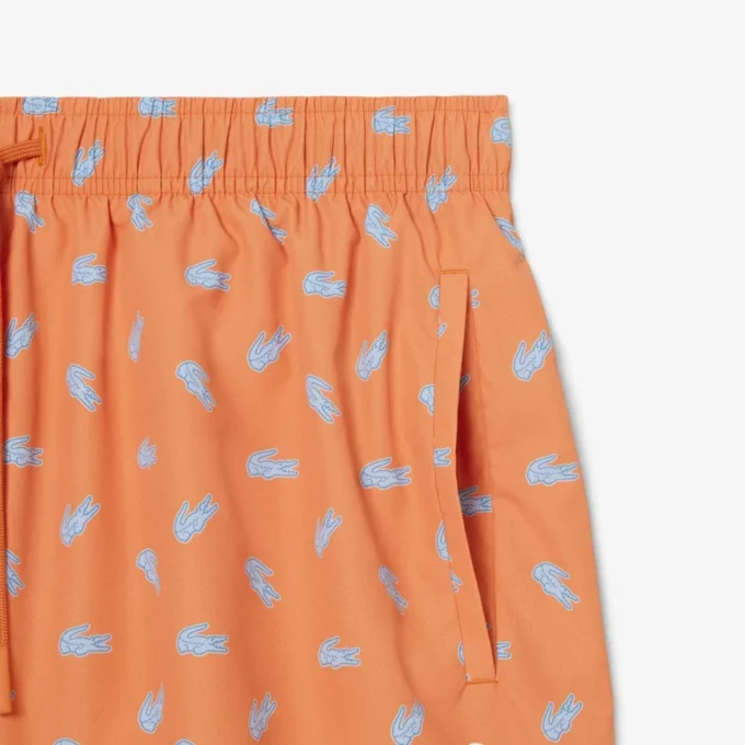 Mid Length Crocodile Print Swim Trunks
