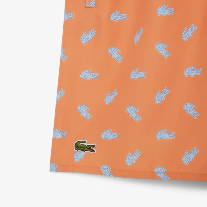 Mid Length Crocodile Print Swim Trunks