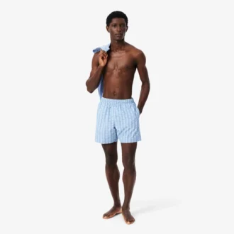Mid Length Monogram Print Swim Trunks