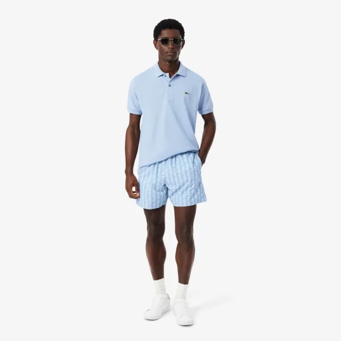 Mid Length Monogram Print Swim Trunks
