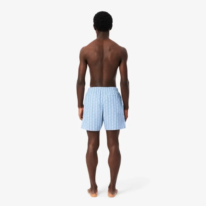 Mid Length Monogram Print Swim Trunks