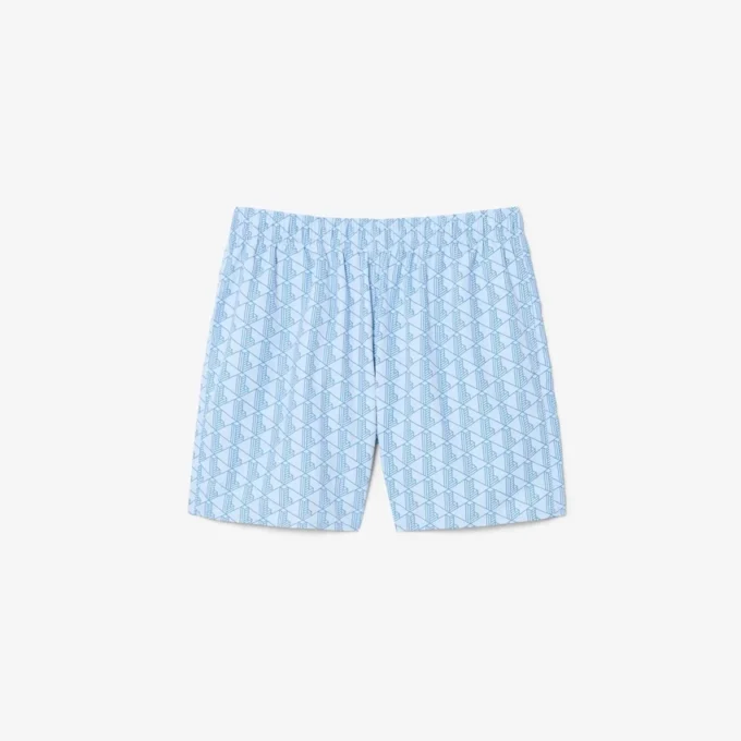 Mid Length Monogram Print Swim Trunks