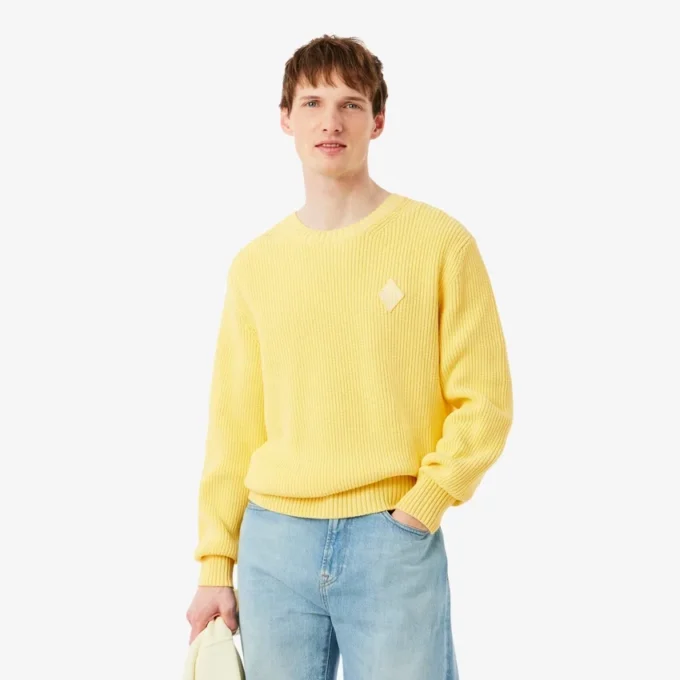 Pearl Rib Knit Badge Accent Sweater
