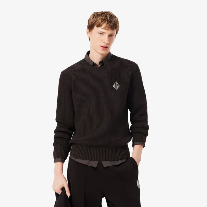 Pearl Rib Knit Badge Accent Sweater