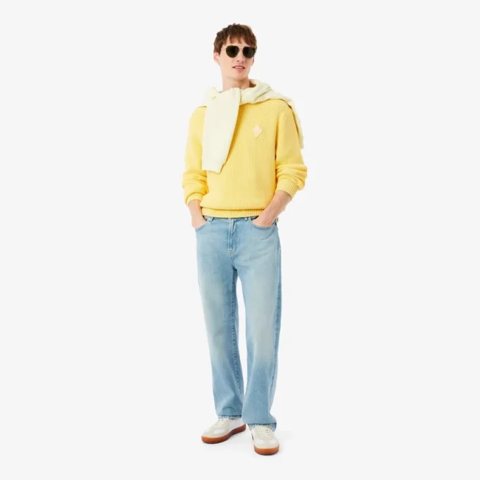 Pearl Rib Knit Badge Accent Sweater